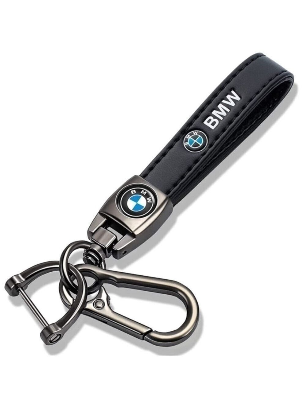 🆕 BMW Genuine Black Leather Car Keychain Key Chain Fob Ring Holder Accessory